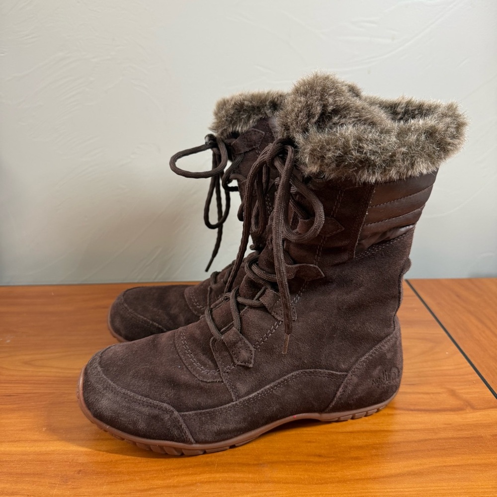 The‎ North Face Nuptse Purna II Winter Snow Boot Brown Suede PrimaLoft Insulated